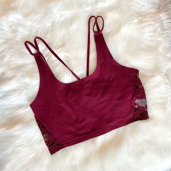 AMERICAN EAGLE OUTFITTERS Size S Lace Racerback Bralette Burgundy - Picture 5 of 5